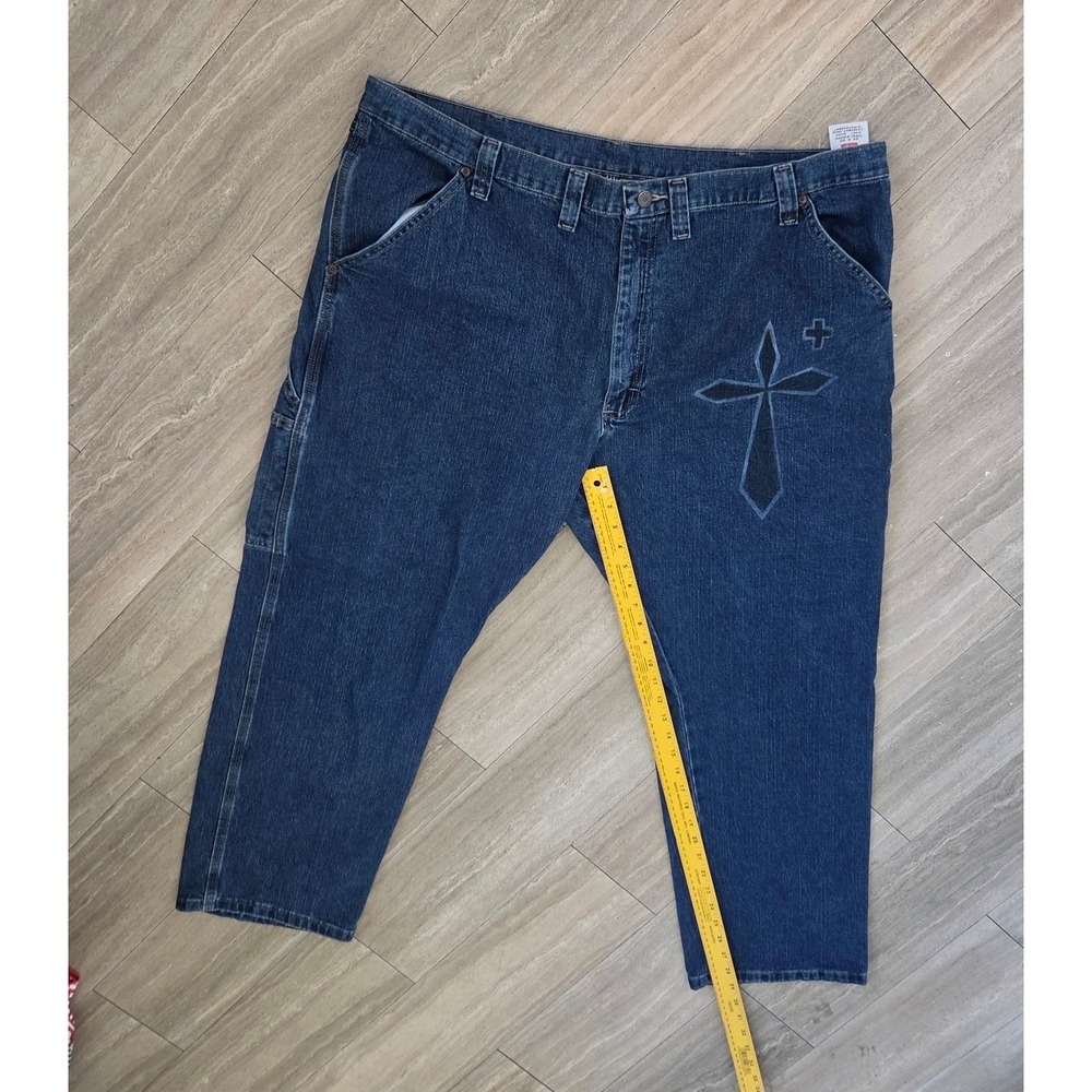 Wrangler Mens 44x30 Carpenter Jeans Dark Wash Cross Patch Relaxed Fit 1094LXWDV